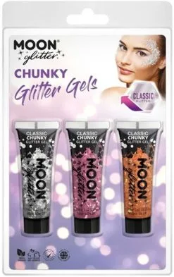 Moon Creations Chunky Glitter Gels Zilver Roze Oranjerood