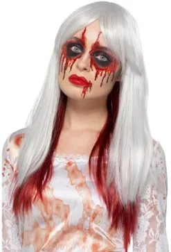 Smiffy's Deluxe Blood Drip Ombre Pruik Wit En Rood
