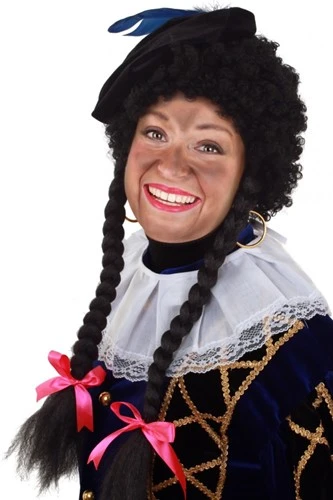 Party Xplosion Pieten Pruik Krul Zwart Met 2 Vlechten