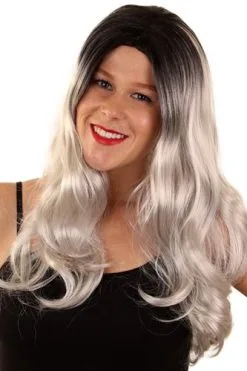 Party Xplosion Pruik Louise Grijs Zwart Lang Haar
