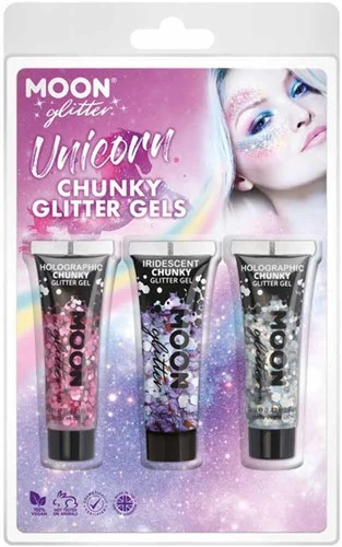 Moon Creations Unicorn Chunky Glitter Gels Roze Blauw Zilver