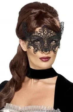 Smiffy's Venetiaans Filigraan Kanten Masker Zwart